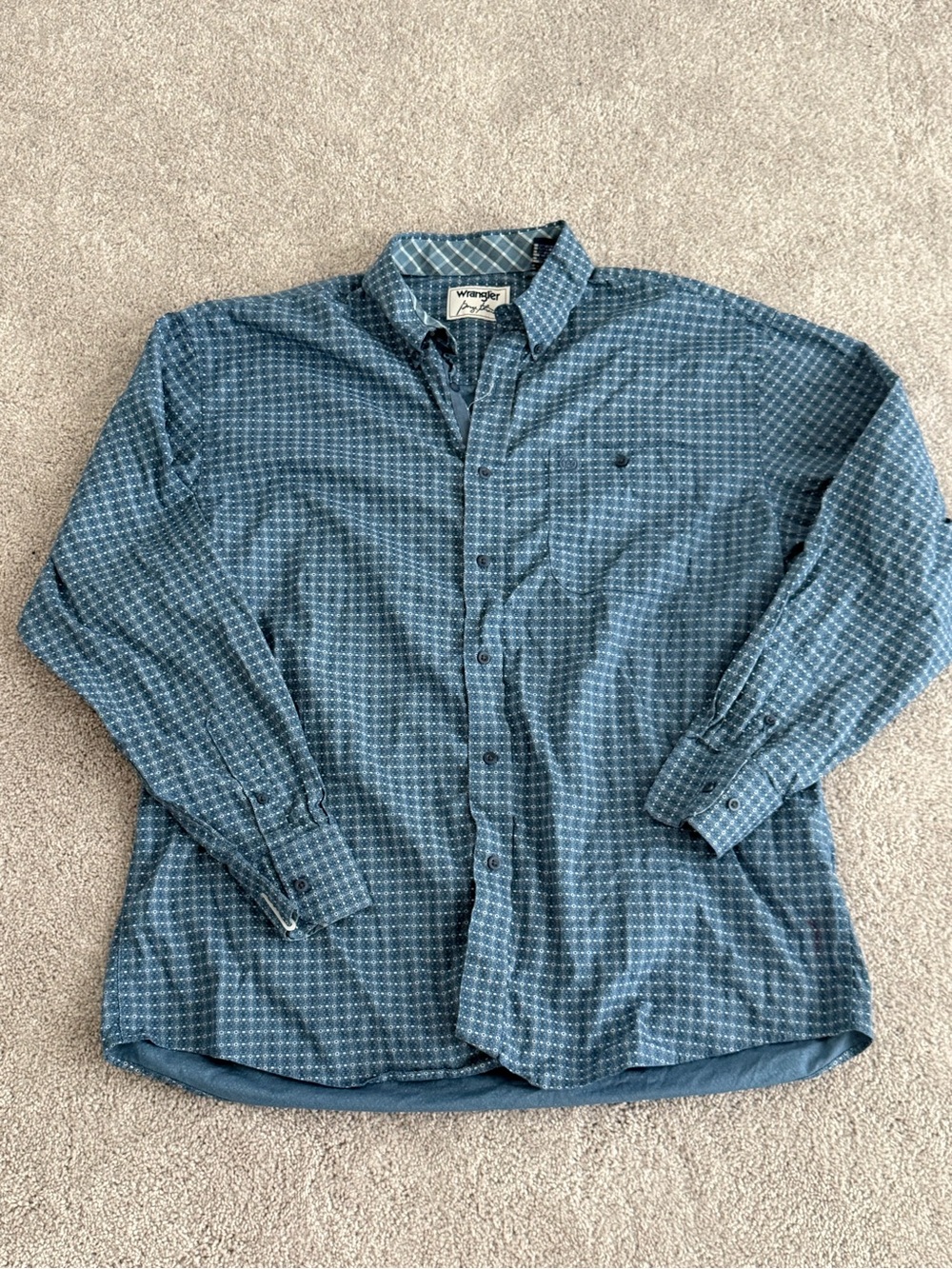 Wrangler George Strait Men's Teal Blue Micro-Check Button-Down Shirt